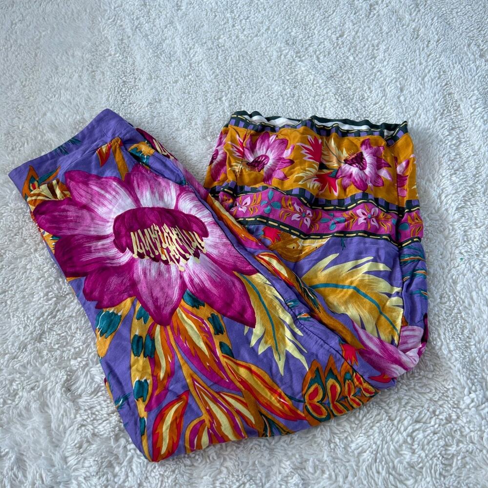 Rachel Roy Womens Tropical Purple Floral Wide Leg Crop Pants Vacation Resort SzM